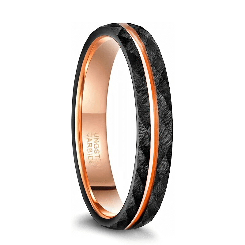 Rhombus Patterned Band Ring in Tungsten Steel / and Cool Black Rings