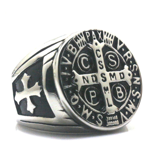 Ring With Cspb Cssml Ndsmd Symbol / Saint Benedict of Nursia Ring / and Black Ring