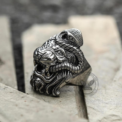 Roaring Lion and Snake Stainless Steel Animal Ring