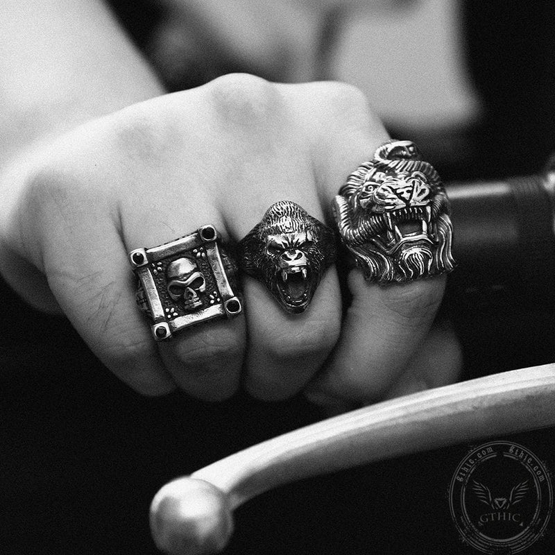 Roaring Lion and Snake Stainless Steel Animal Ring