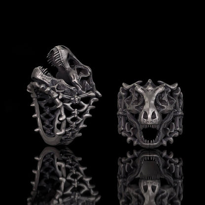 Roaring Tyrannosaurus Rex Skull Sterling Silver Ring
