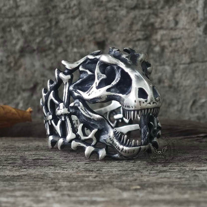 Roaring Tyrannosaurus Rex Skull Sterling Silver Ring