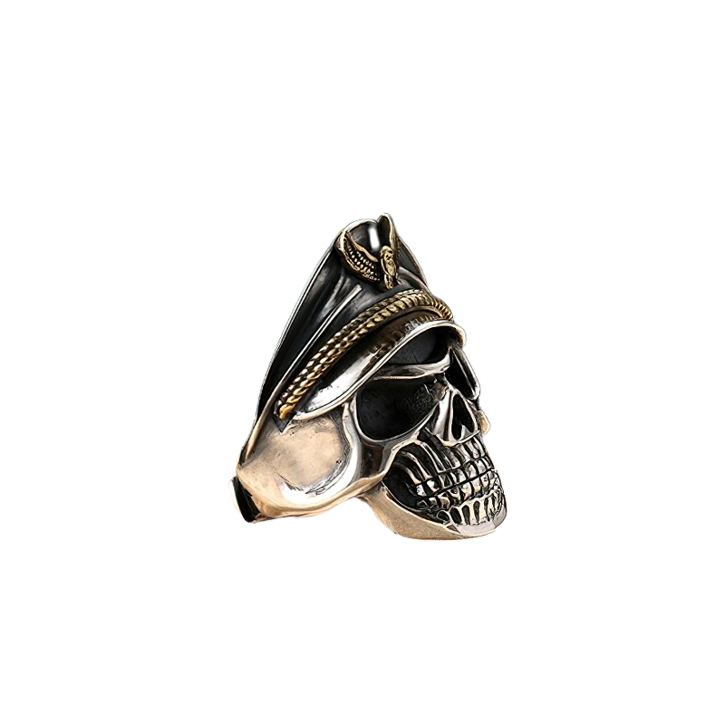 Rock Style Adjustable Ring With Pirate Captain Skull / 925 Sterling Silver Jewelry