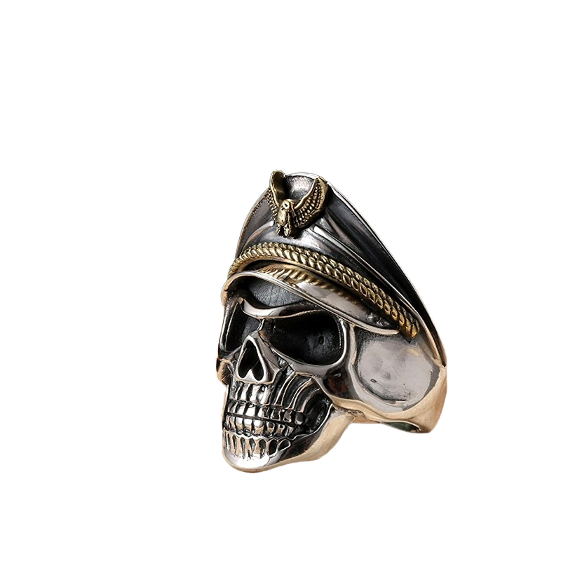 Rock Style Adjustable Ring With Pirate Captain Skull / 925 Sterling Silver Jewelry