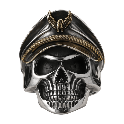 Rock Style Adjustable Ring With Pirate Captain Skull / 925 Sterling Silver Jewelry