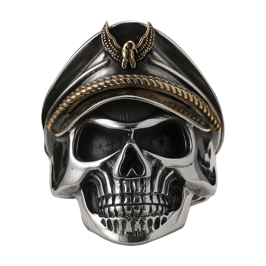 Rock Style Adjustable Ring With Pirate Captain Skull / 925 Sterling Silver Jewelry
