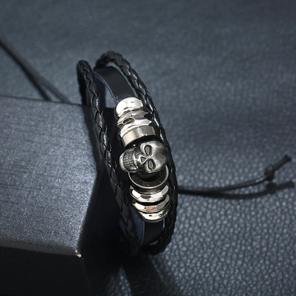 Rock Style Manual Weave Bracelet for and / Creative Multi-layer Leather Skull Bracelet