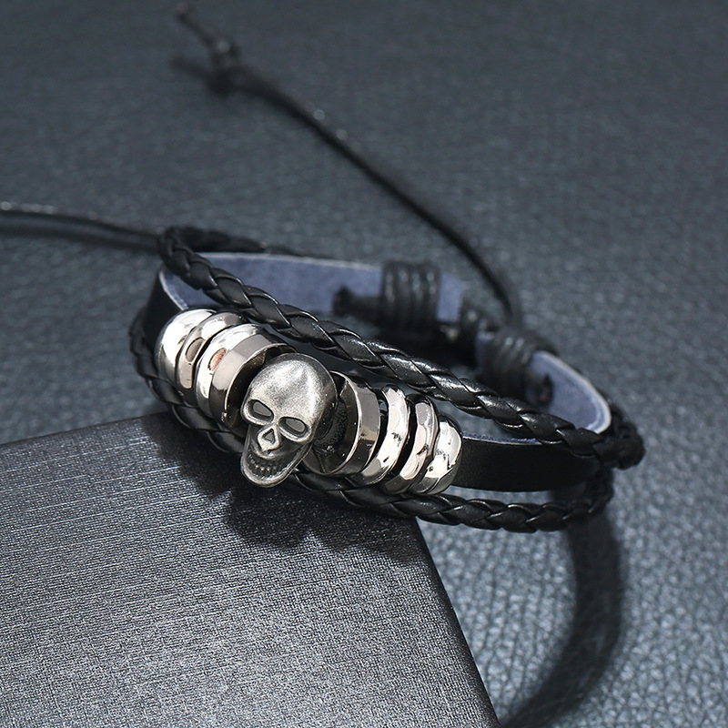 Rock Style Manual Weave Bracelet for and / Creative Multi-layer Leather Skull Bracelet