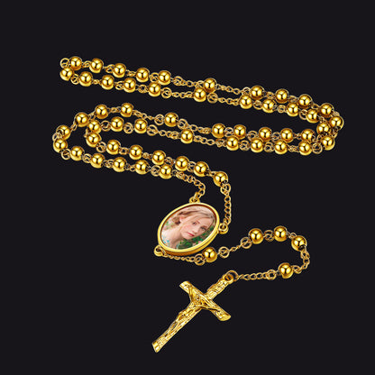 Customized Rosary Beads Cross Necklace With Picture for