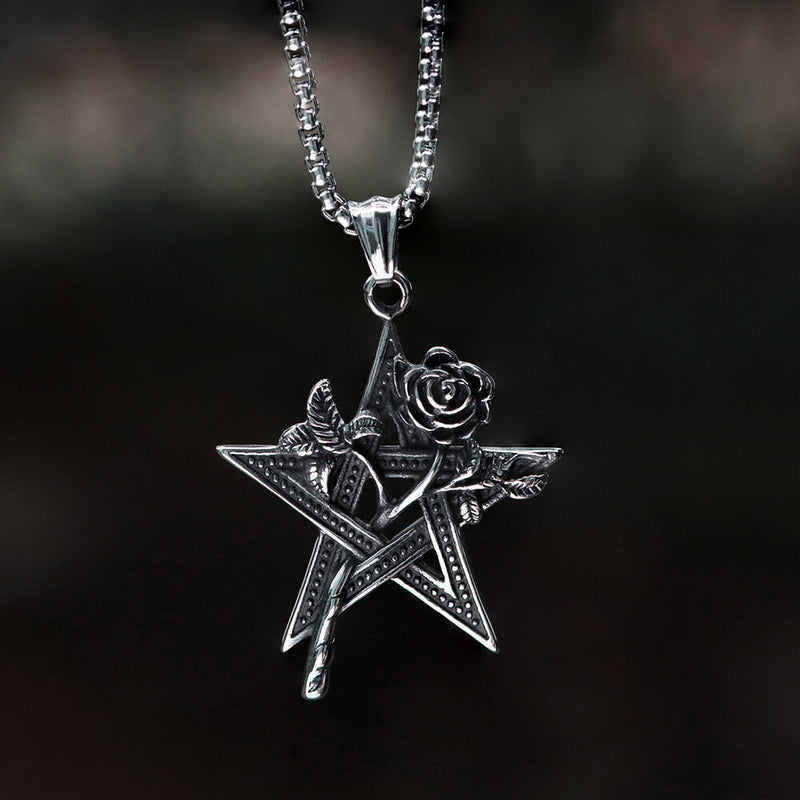 Rose and Pentagram Stainless Steel Pendant