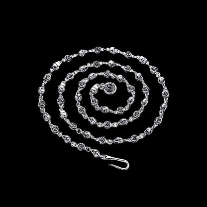Rose Skull Chain Sterling Silver Necklace
