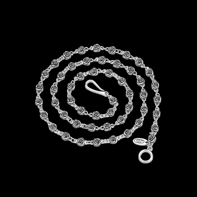 Rose Skull Chain Sterling Silver Necklace