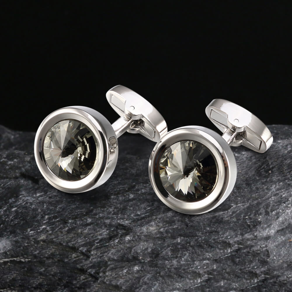 Round Crystal Brass Whale Back Cufflinks