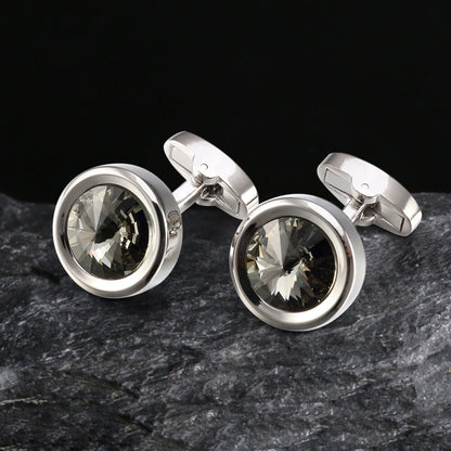 Round Crystal Brass Whale Back Cufflinks