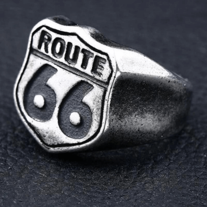 Route 66 Ring in Rock Style / Stainless Steel Biker Jewelry