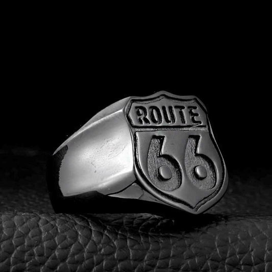 Route 66 Ring in Rock Style / Stainless Steel Biker Jewelry