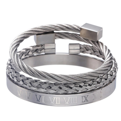 Royal Stainless Steel Bangle 3pcs/set / Roman Heavy Metal Bracelets Dark Punk