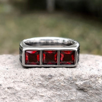Runes 3-stone Cz Zircon Stainless Steel Ring