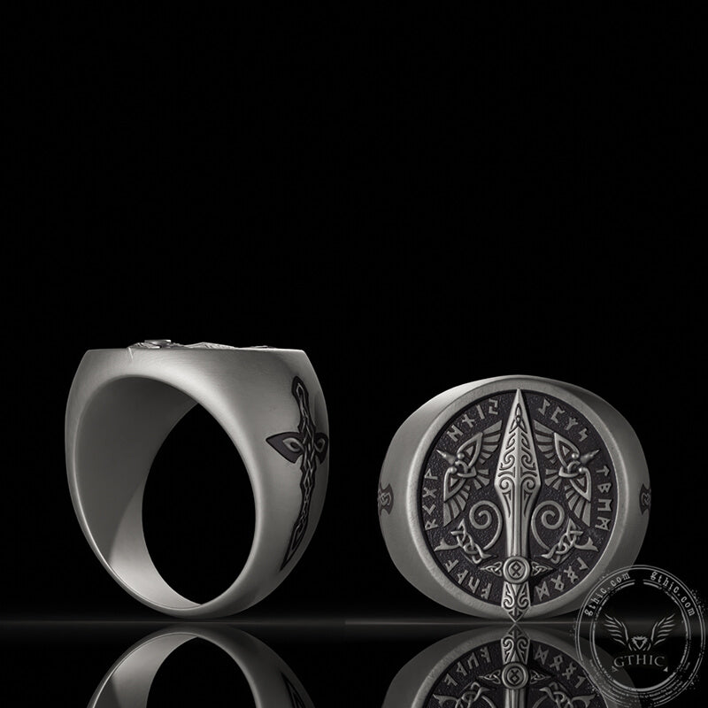 Runes Sword Sterling Silver Viking Ring