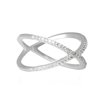 Criss Cross X Cubic Zirconia Cz Sterling Silver Engagement Eternity Ring