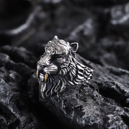 Saber-toothed Tiger Head Sterling Silver Ring