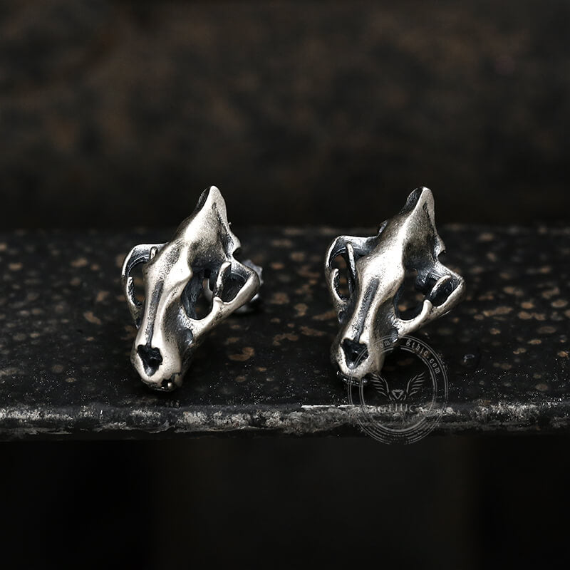 Saber Tooth Tiger Skull Head Sterling Silver Stud Earrings