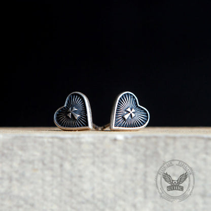 Sacred Heart Cross Sterling Silver Stud Earrings