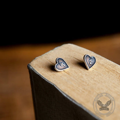 Sacred Heart Cross Sterling Silver Stud Earrings