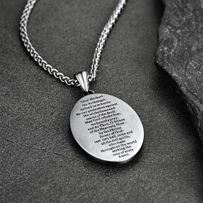 Flat Box Chain & St. Michael Layered Necklaces Set for