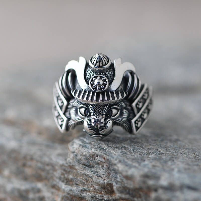 Samurai Cat Sterling Silver Adjustable Ring