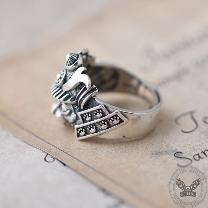 Samurai Cat Sterling Silver Adjustable Ring
