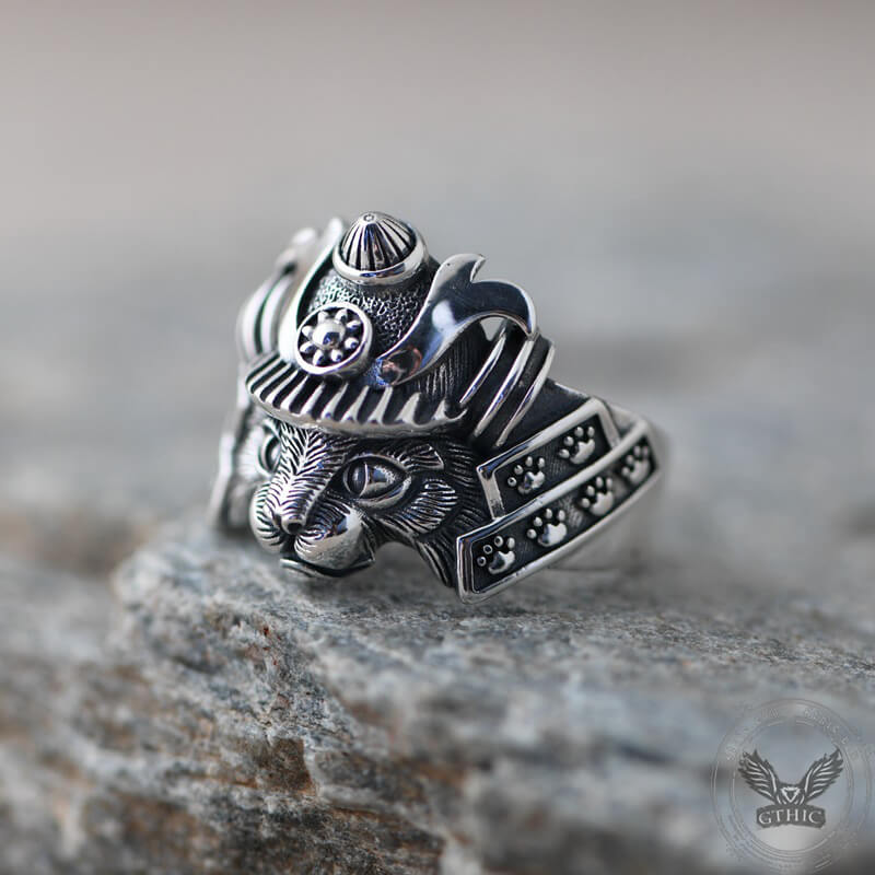 Samurai Cat Sterling Silver Adjustable Ring