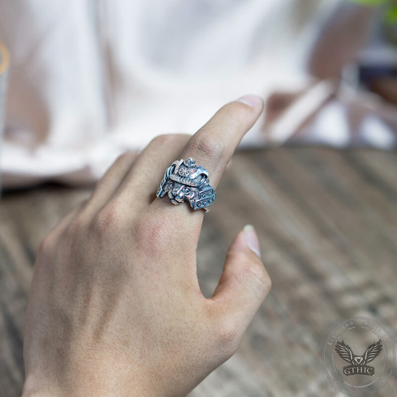 Samurai Cat Sterling Silver Adjustable Ring