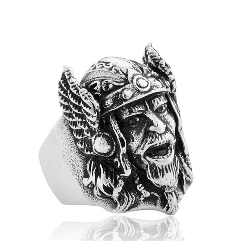 Scandinavian Ring With Odin's Head / and Stainless Steel Ring