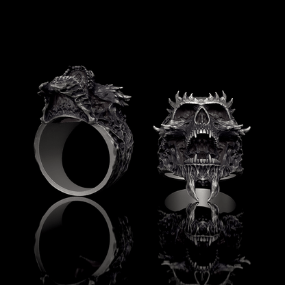 Screaming Demon Skull Sterling Silver Ring