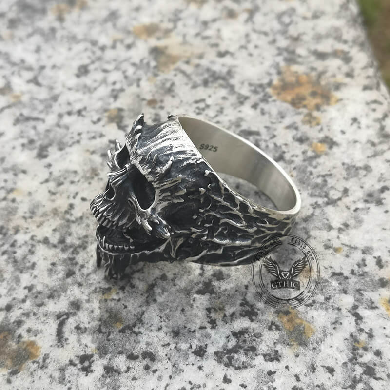 Screaming Demon Skull Sterling Silver Ring