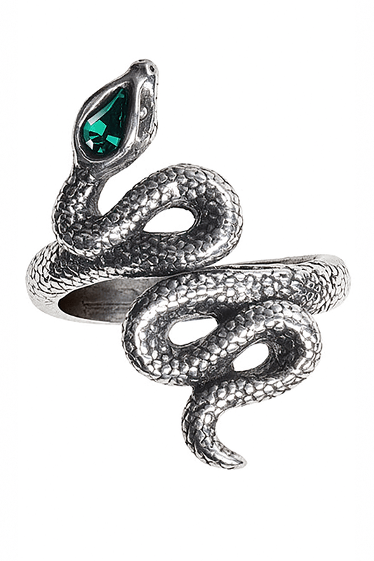 Serpent Gothic Ring With Green Austrian Crystal