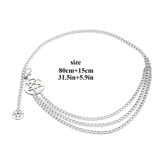 Waist Metal Chain Belt With Pentagrams / Gothic Body Jewelry