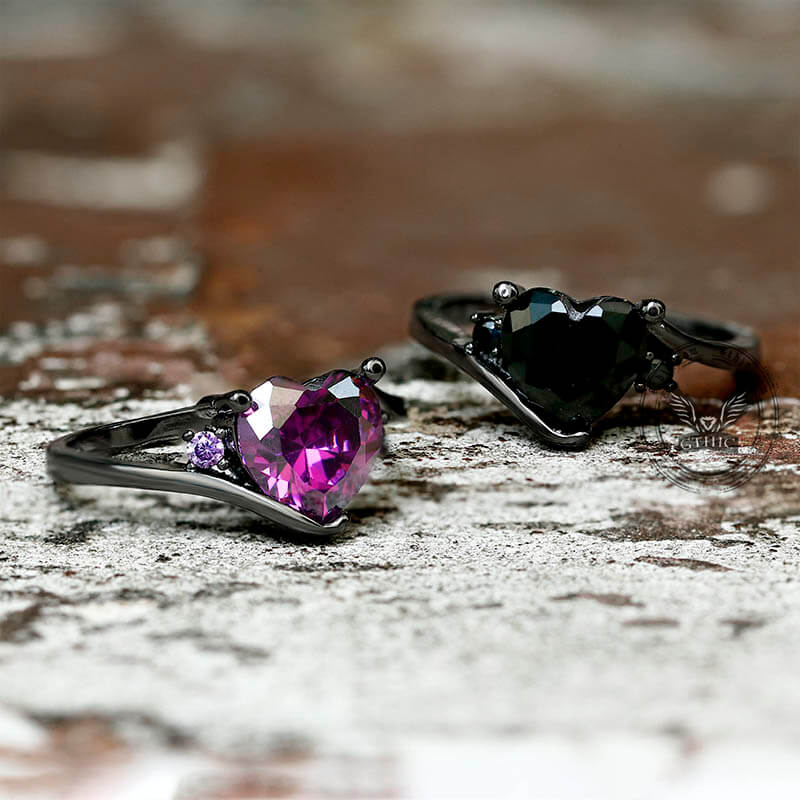 Heart-shaped Purple Zircon Brass Engagement Ring