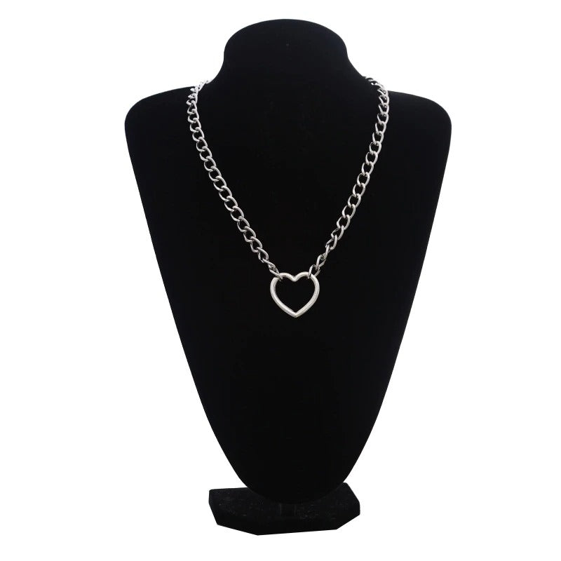 Silver Color Chain Necklace / Gothic Heart Shape Pendant Necklace / Witch Festival Jewelry