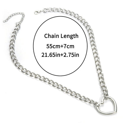 Silver Color Chain Necklace / Gothic Heart Shape Pendant Necklace / Witch Festival Jewelry