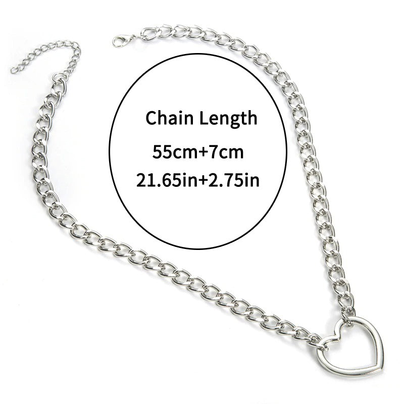 Silver Color Chain Necklace / Gothic Heart Shape Pendant Necklace / Witch Festival Jewelry