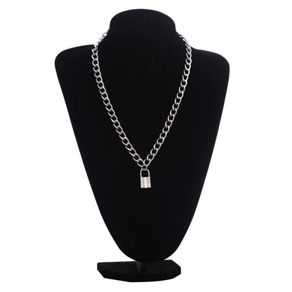 Silver Color Chain Necklace / Gothic Padlock Shape Pendant Necklace / Witch Festival Jewelry