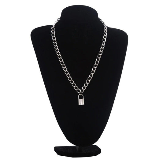 Silver Color Chain Necklace / Gothic Padlock Shape Pendant Necklace / Witch Festival Jewelry