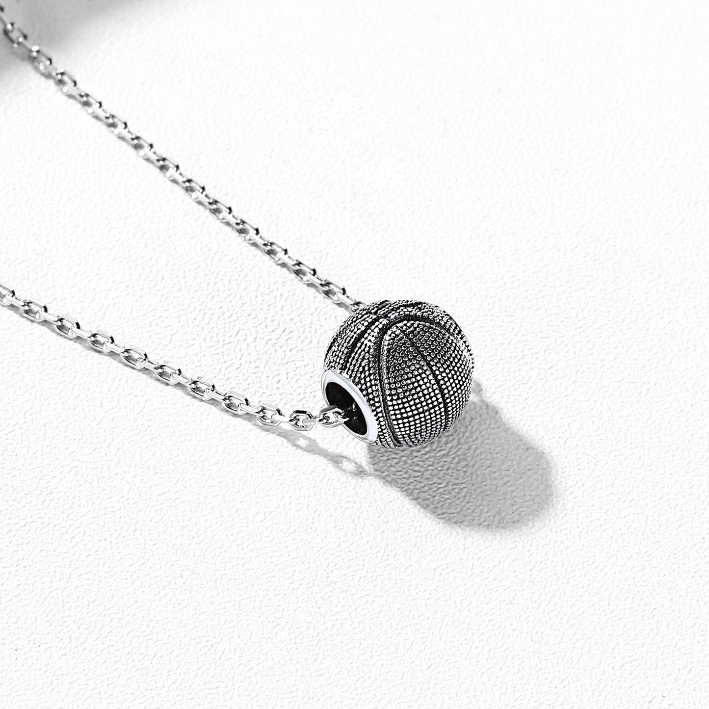 925 Sterling Silver Basketball Pendant Sport Necklace
