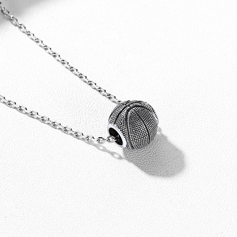 925 Sterling Silver Basketball Pendant Sport Necklace