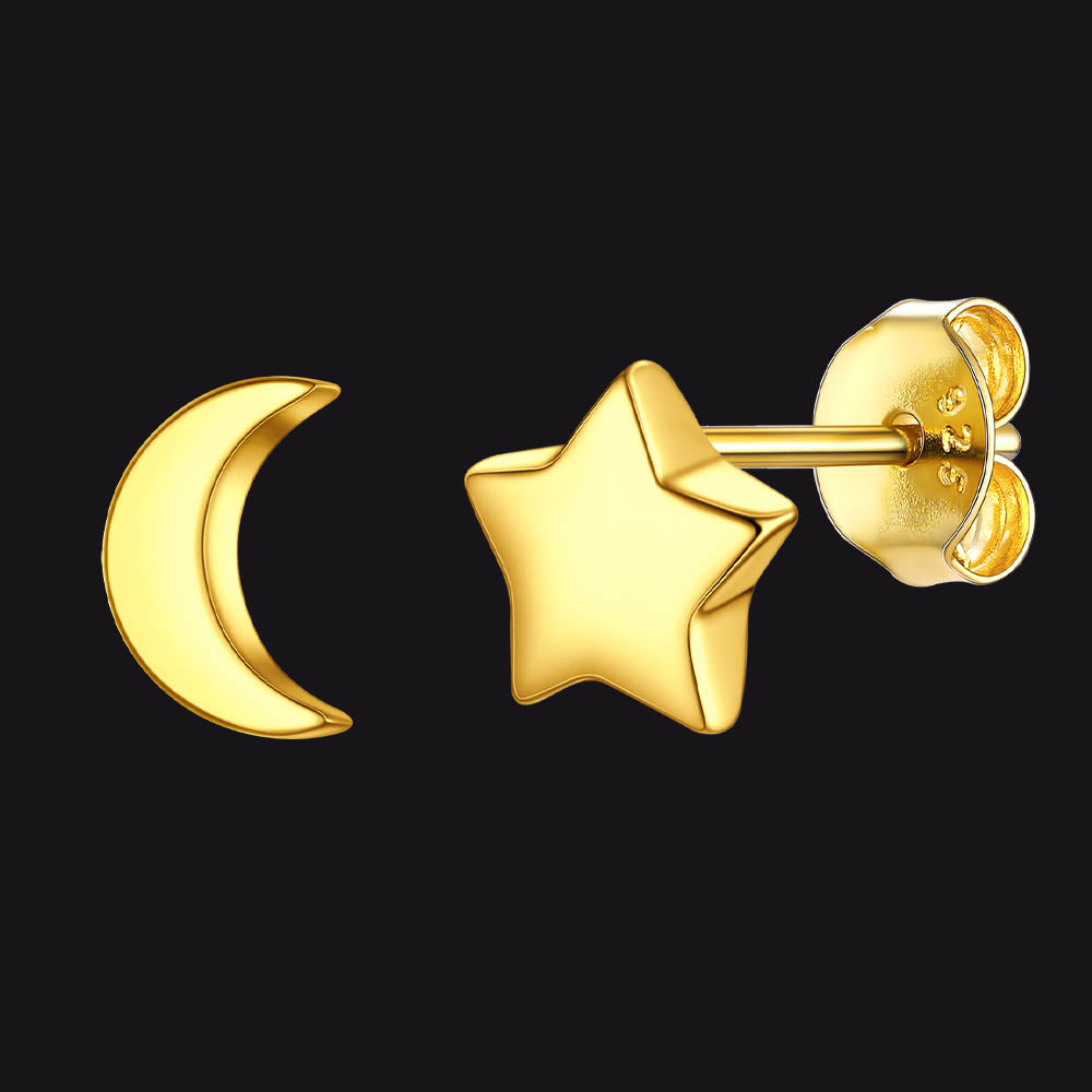 Sterling Silver Star Moon Stud Earrings for
