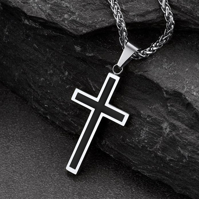 Christian Black Enamel Cross Necklace for