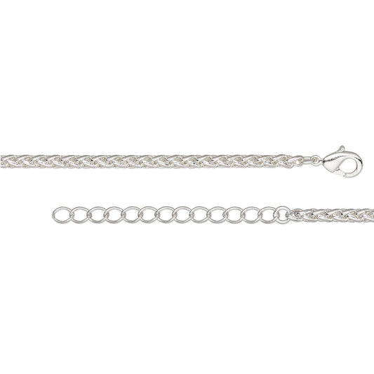 Silver 3.2mm Thick Ponytail/foxtail/wheat Weave Necklace Chain With Extender