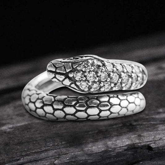 Silver Snake Sterling Silver Cz Ring